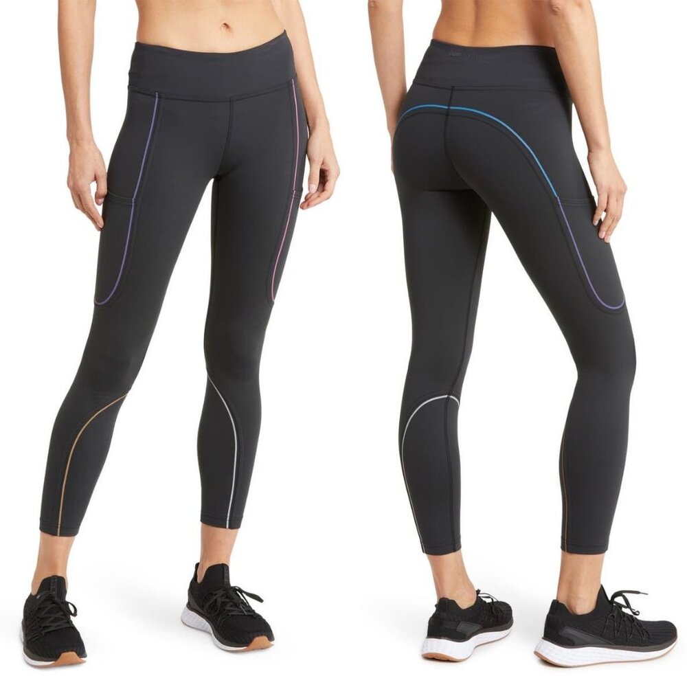 Outdoor Voices FrostKnit 7/8 Pocket Leggings Black/Rainbow Reflective Medium
